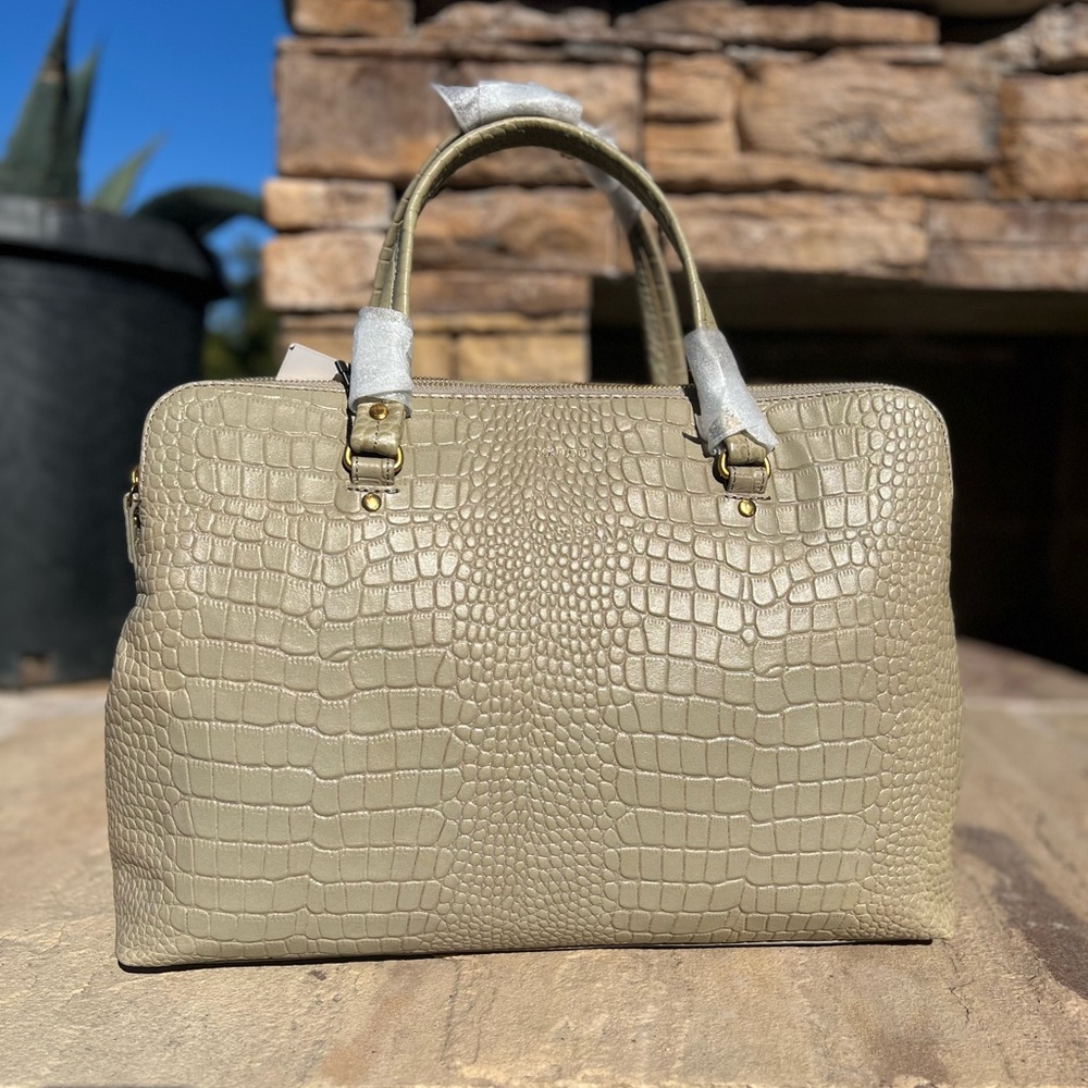 LouLou Leather Grey/Beige Crocodile-Embossed Handbag Satchel - Picture 2 of 11